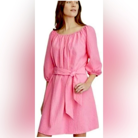 Elizabeth and James Dresses & Skirts - Elizabeth & James On/Off Shoulder Uptown Dayglow Peasant Belted Shift Dress Pink